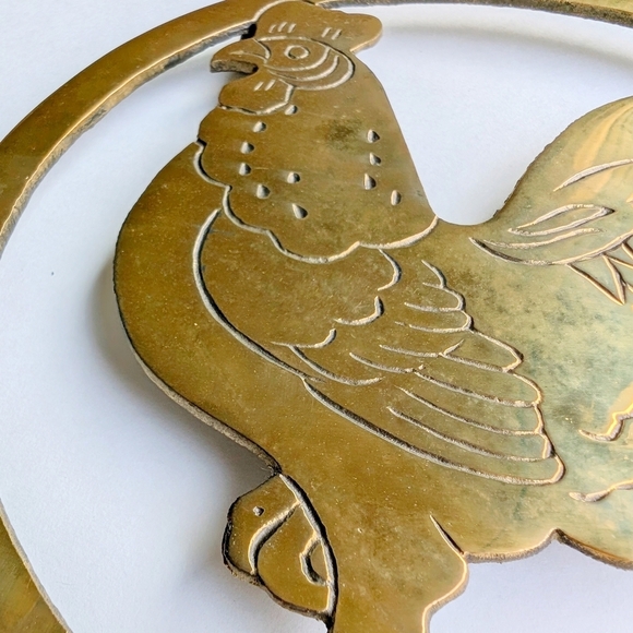 ROOSTER Solid Brass Vintage Retro Golde Trivet Potholder Farmhouse New - Picture 4 of 7
